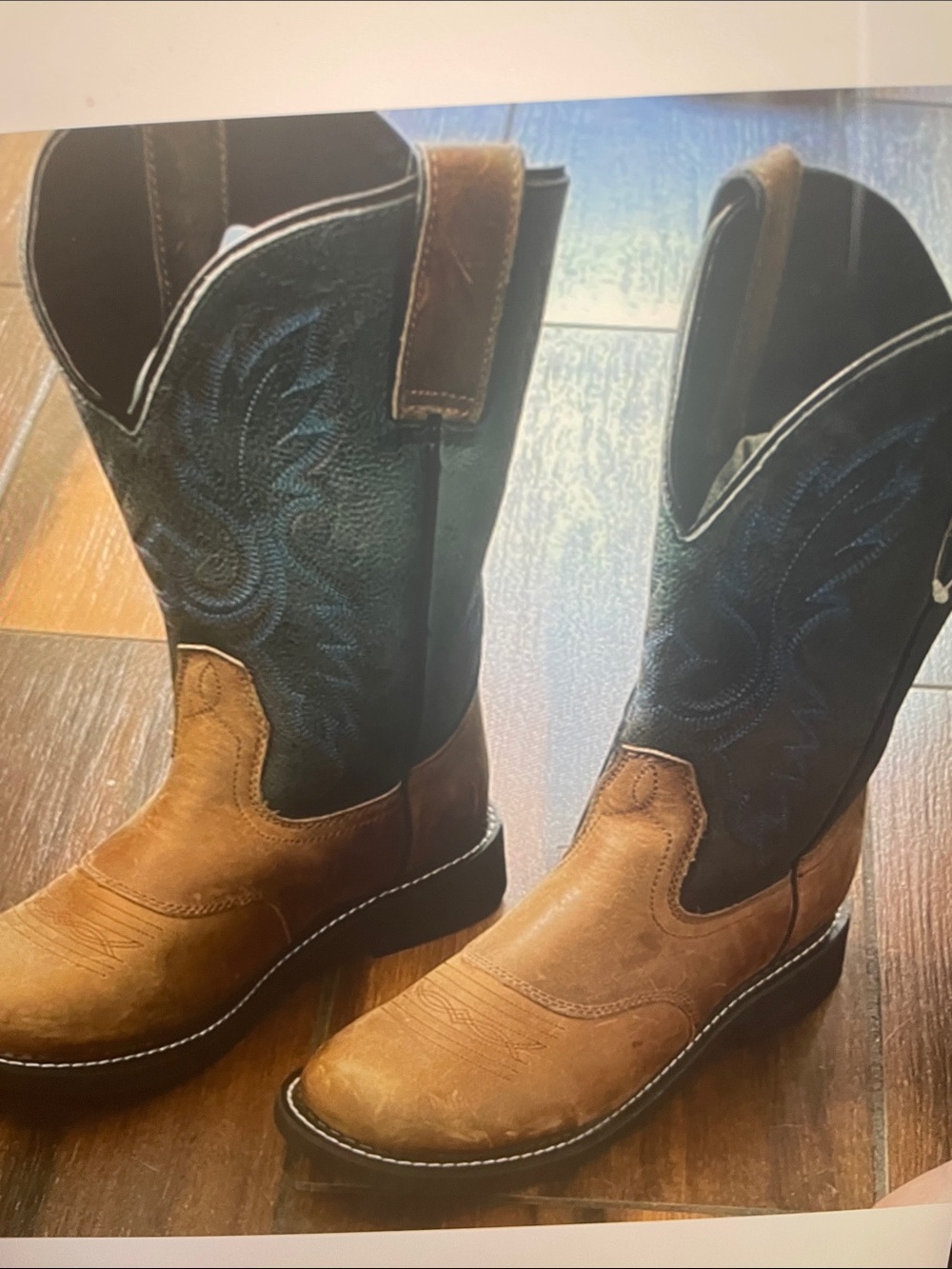 Handcrafted  Womens Brown & Dark Blue Western Leather Cowboy Boots